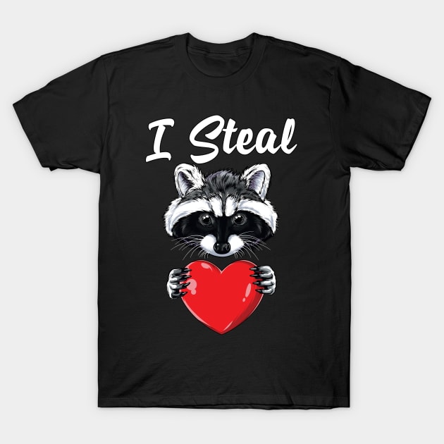 I Steal Hearts Raccoon Valentines Day T-Shirt by Pennelli Studio